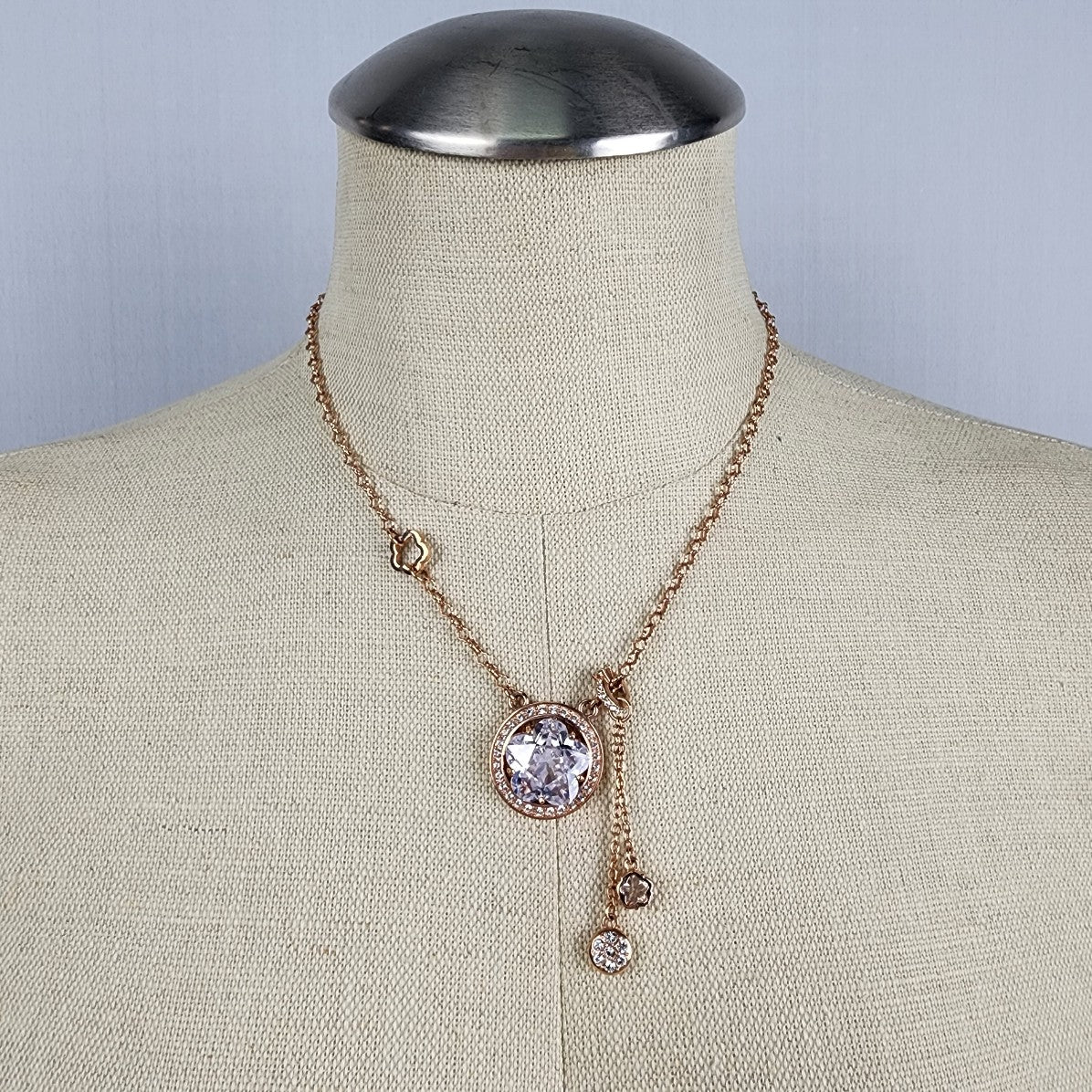 Fifth Avenue Collection Rose Gold Flower Rhinestones Necklace & Drop Earrings Set