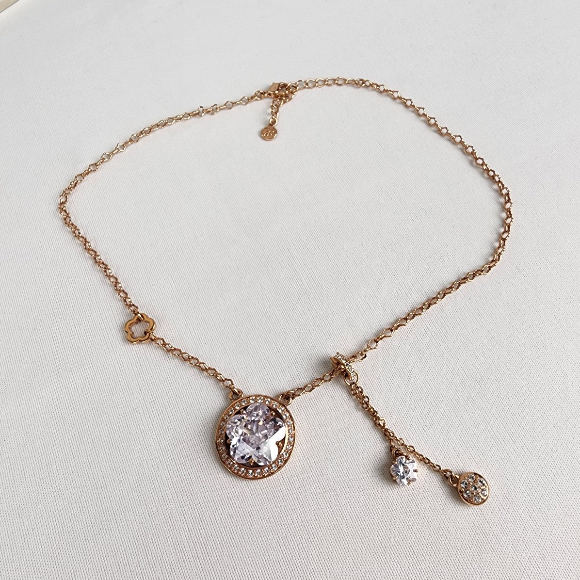 Fifth Avenue Collection Rose Gold Flower Rhinestones Necklace & Drop Earrings Set