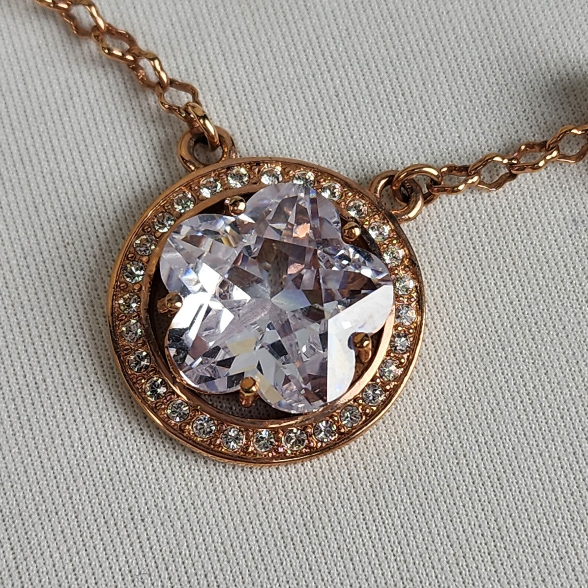 Fifth Avenue Collection Rose Gold Flower Rhinestones Necklace & Drop Earrings Set