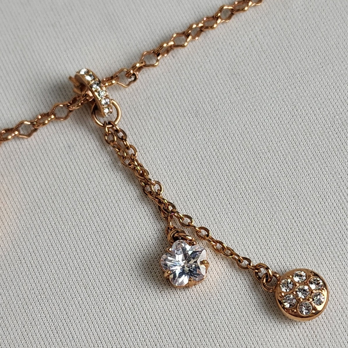 Fifth Avenue Collection Rose Gold Flower Rhinestones Necklace & Drop Earrings Set