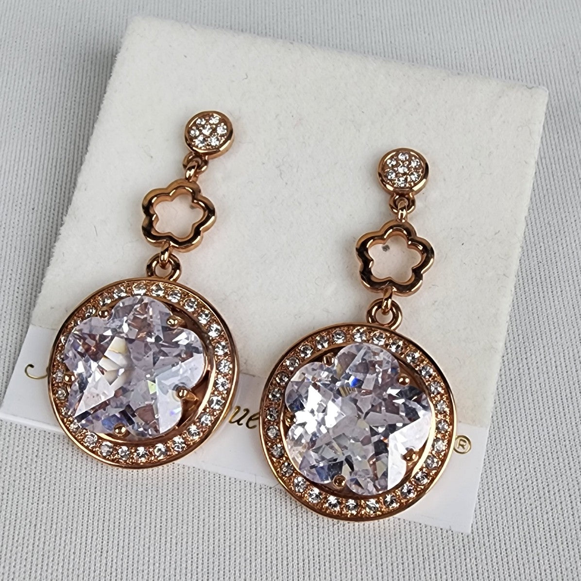 Fifth Avenue Collection Rose Gold Flower Rhinestones Necklace & Drop Earrings Set