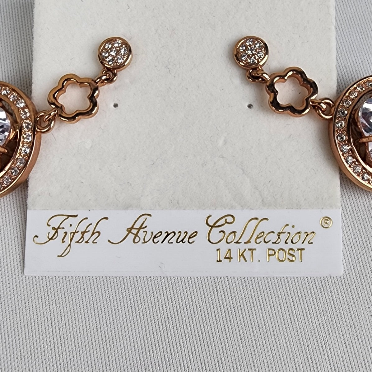 Fifth Avenue Collection Rose Gold Flower Rhinestones Necklace & Drop Earrings Set