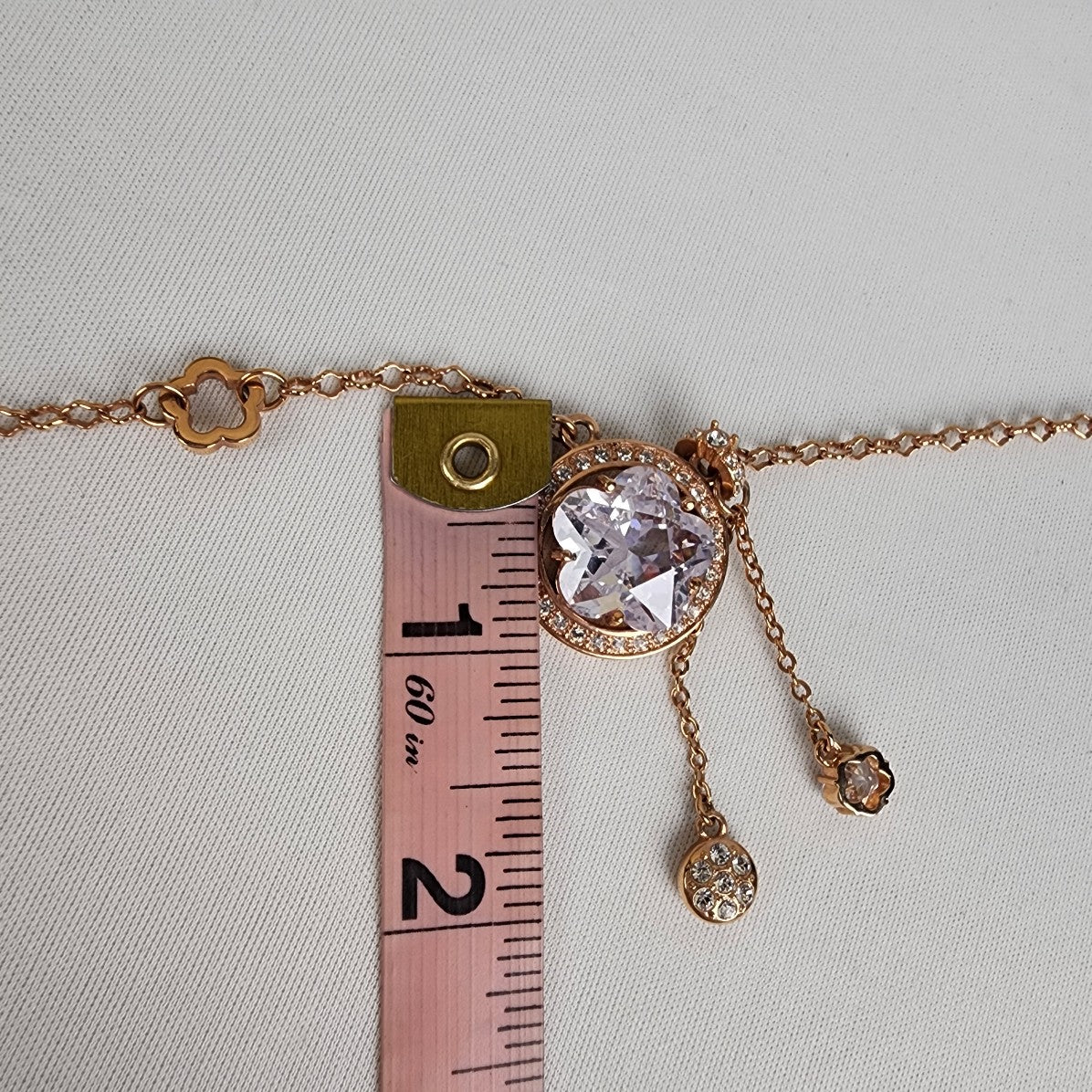 Fifth Avenue Collection Rose Gold Flower Rhinestones Necklace & Drop Earrings Set
