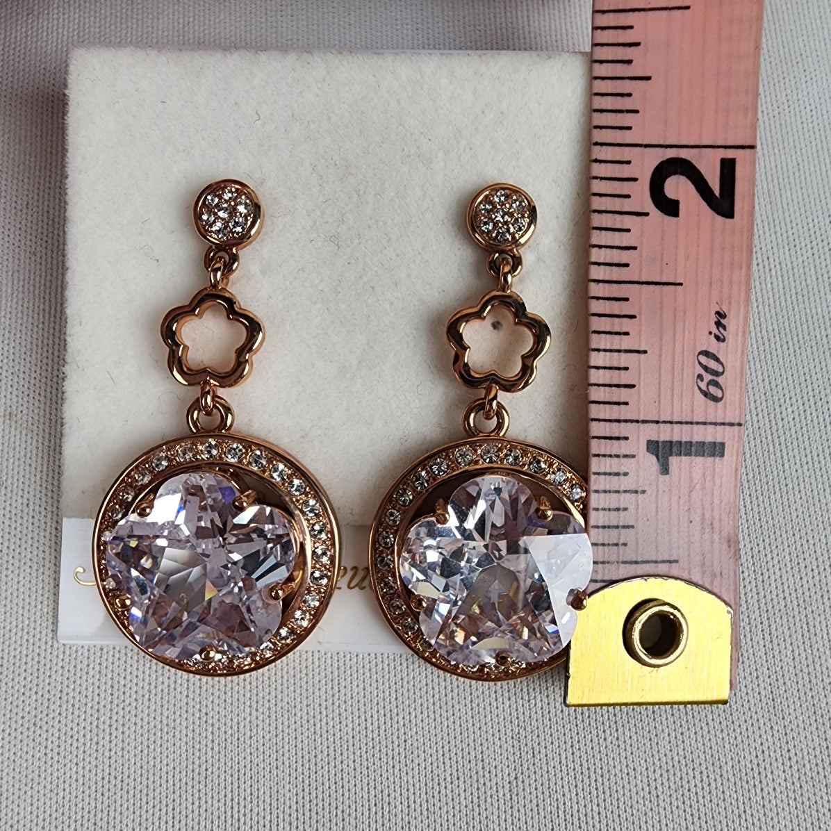 Fifth Avenue Collection Rose Gold Flower Rhinestones Necklace & Drop Earrings Set