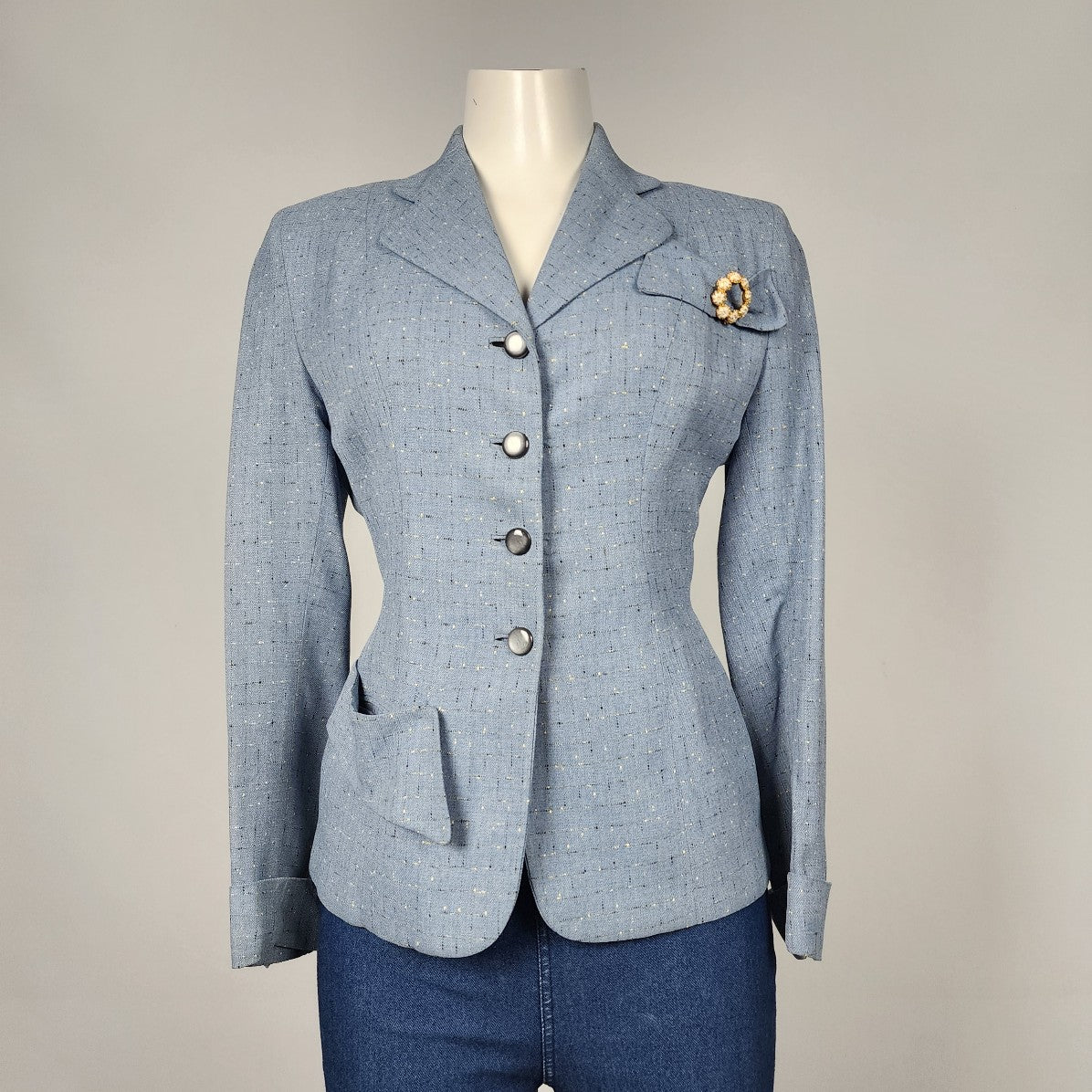 Vintage Irving Posluns Blue Button Up Blazer Jacket Size S