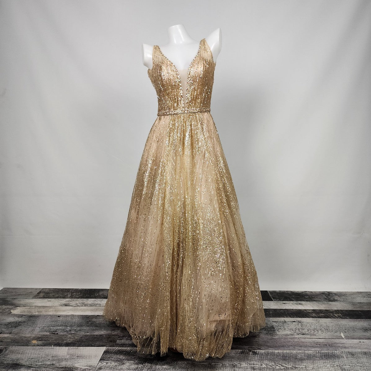 Mori Lee Gold Crystal Glitter Prom Grad Gown Size XS