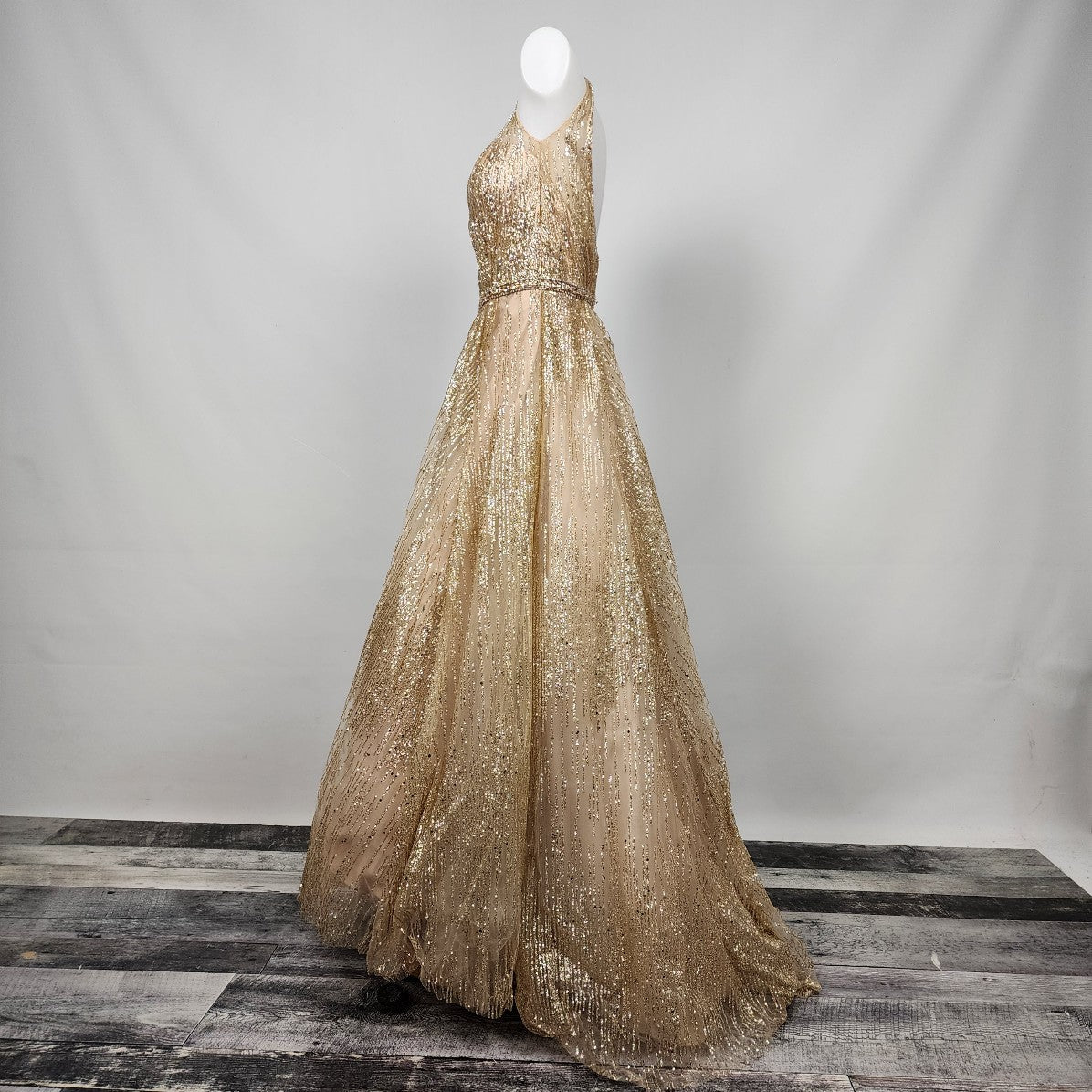 Mori Lee Gold Crystal Glitter Prom Grad Gown Size XS
