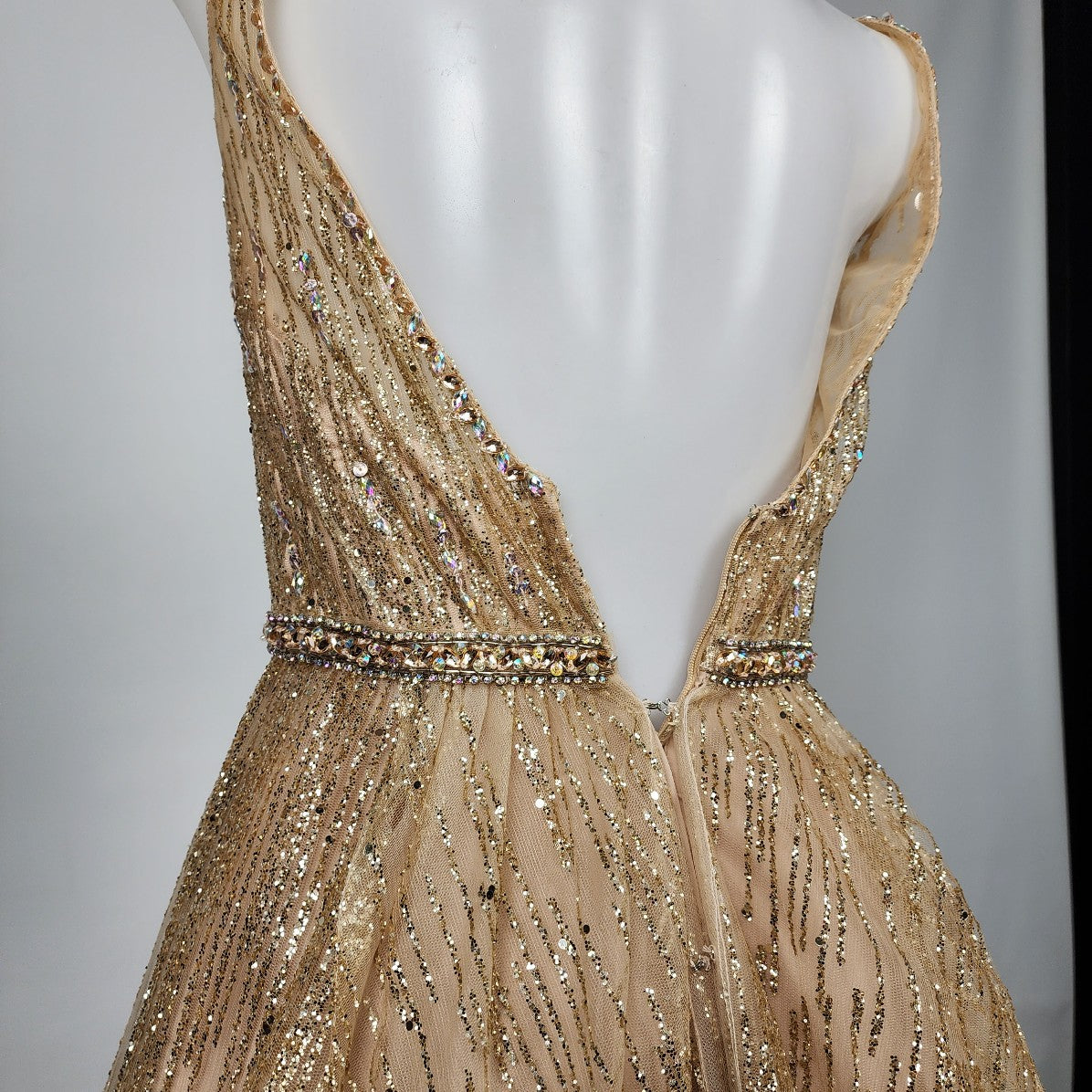 Mori Lee Gold Crystal Glitter Prom Grad Gown Size XS