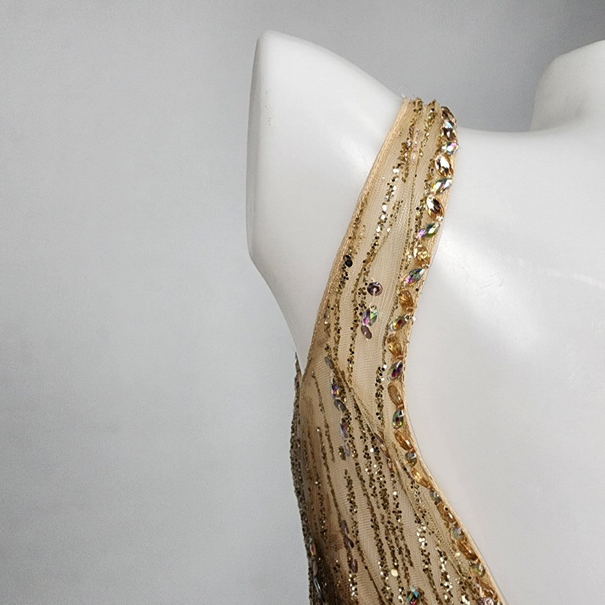 Mori Lee Gold Crystal Glitter Prom Grad Gown Size XS