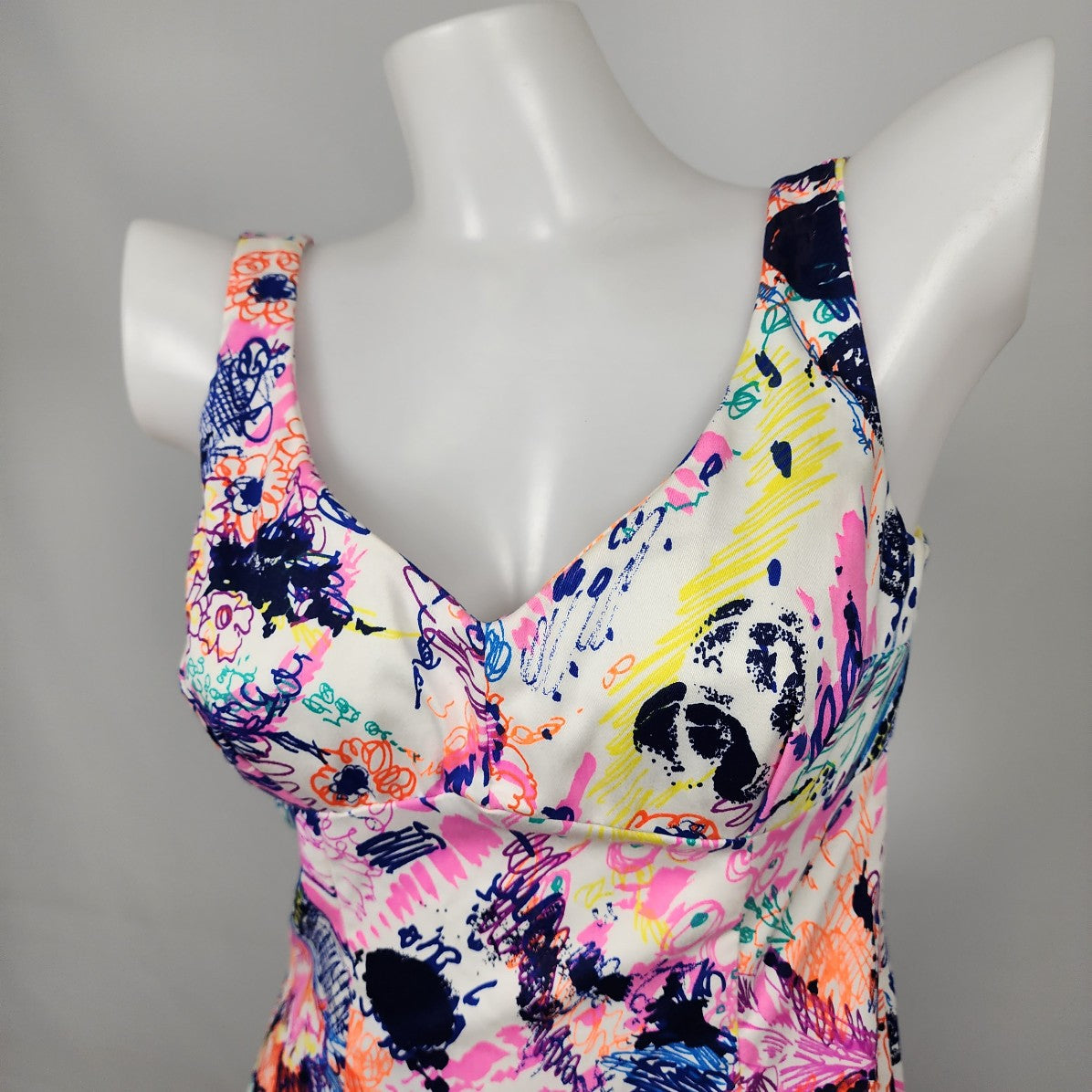 Vintage Colorful Printed Floral Cotton Sleeveless Dress Size S