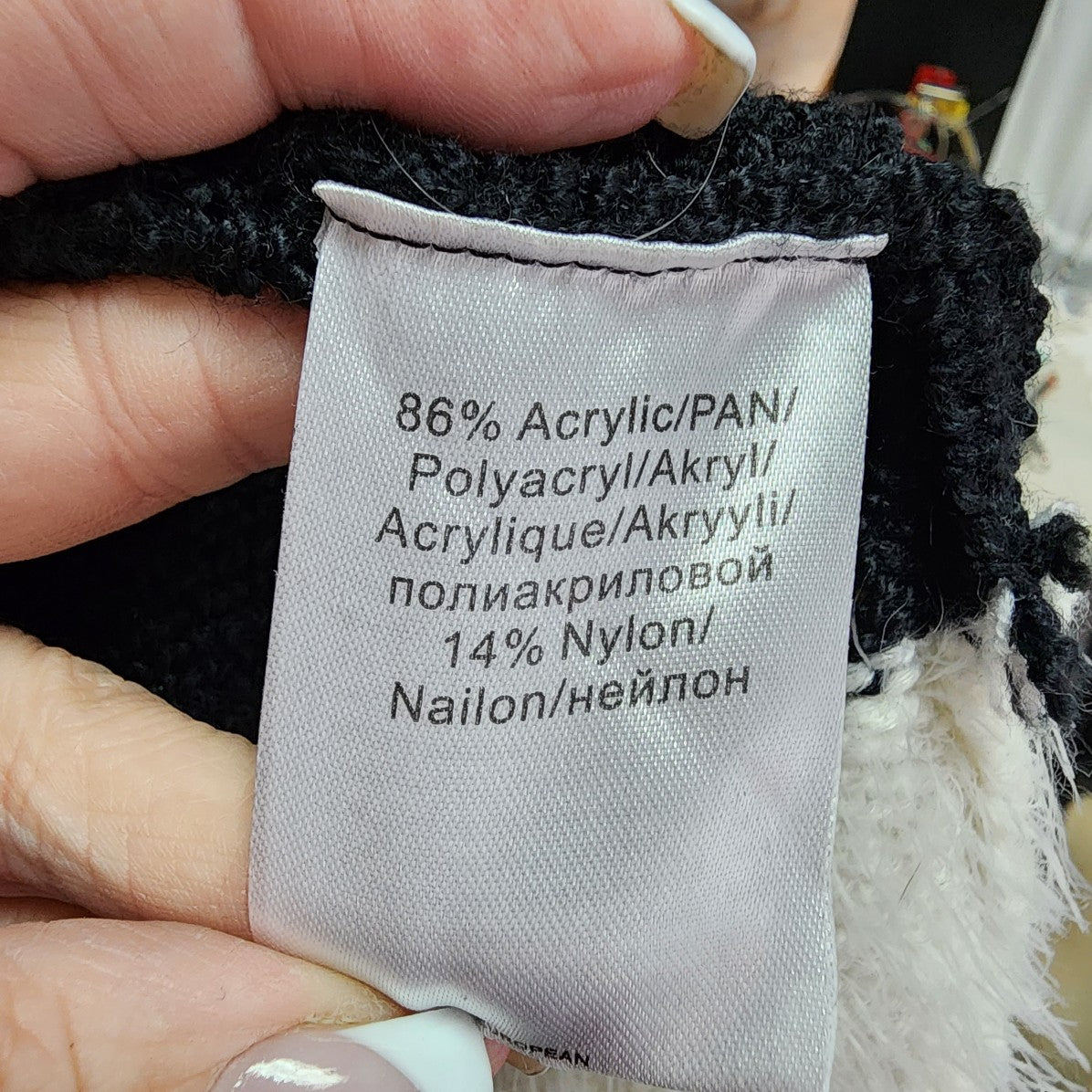 Marble Black & White Eyelash Knitted Cardigan Size S