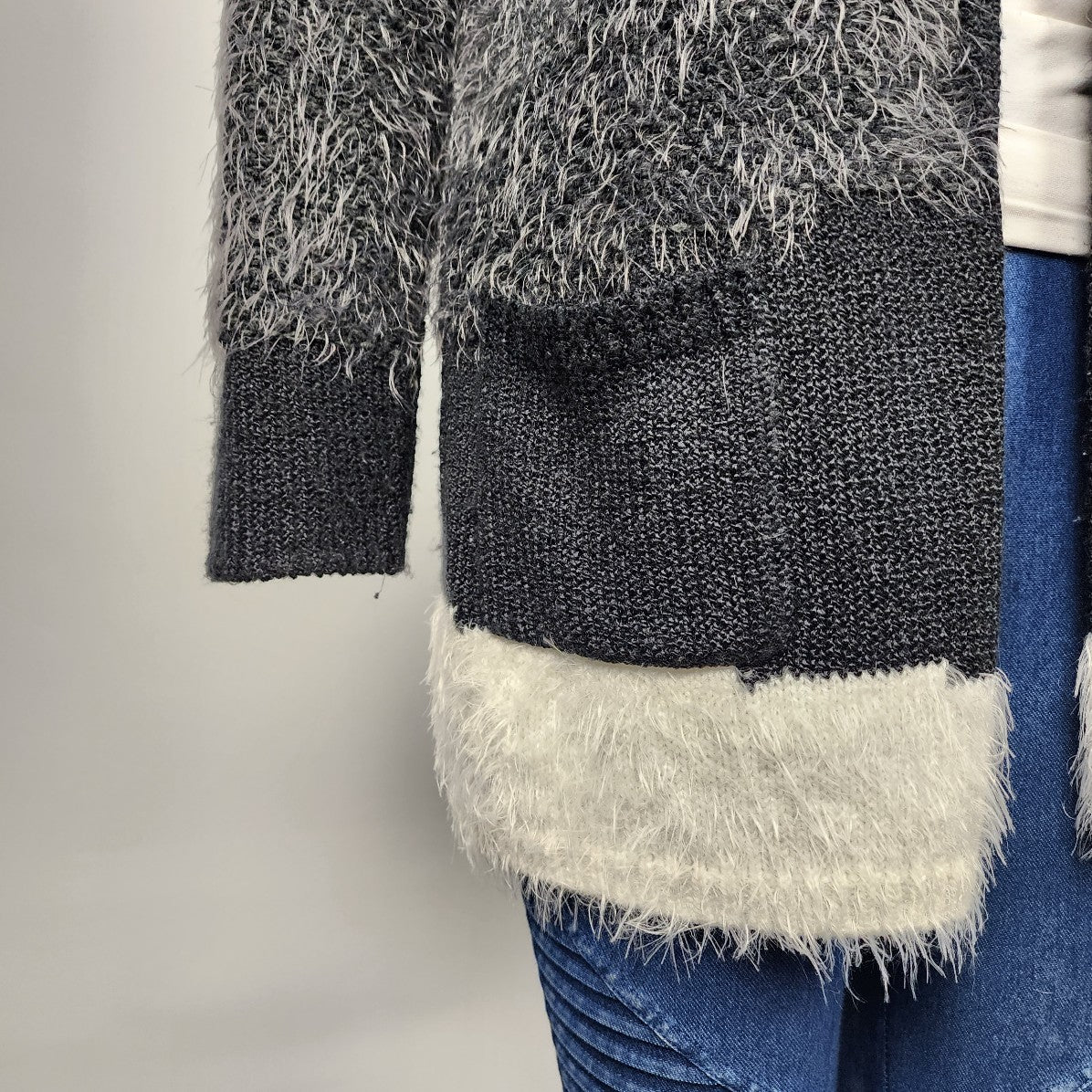 Marble Black & White Eyelash Knitted Cardigan Size S