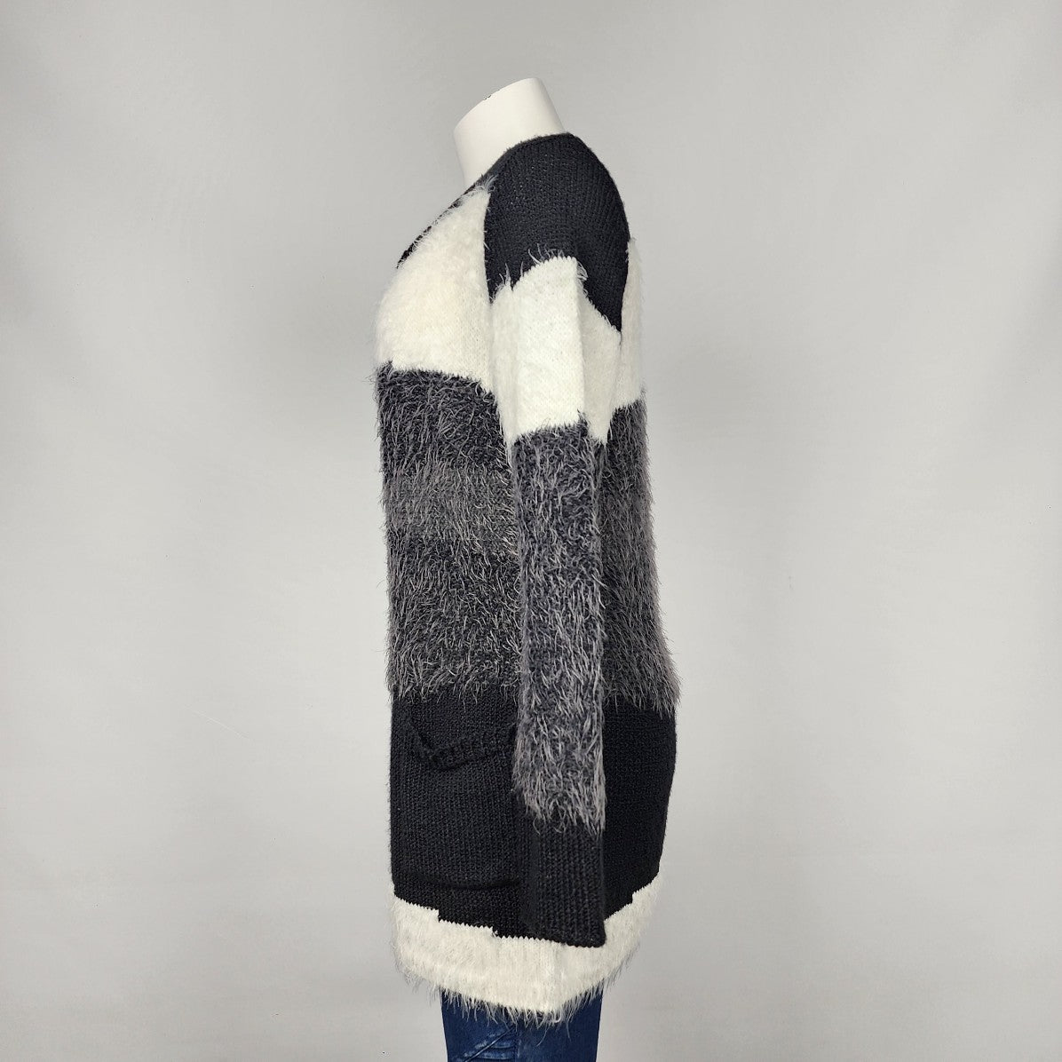 Marble Black & White Eyelash Knitted Cardigan Size S