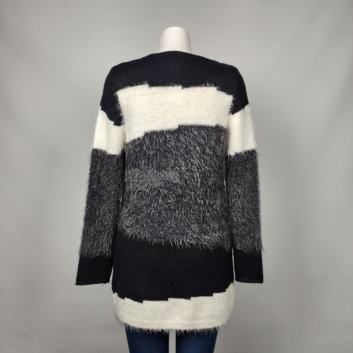 Marble Black & White Eyelash Knitted Cardigan Size S
