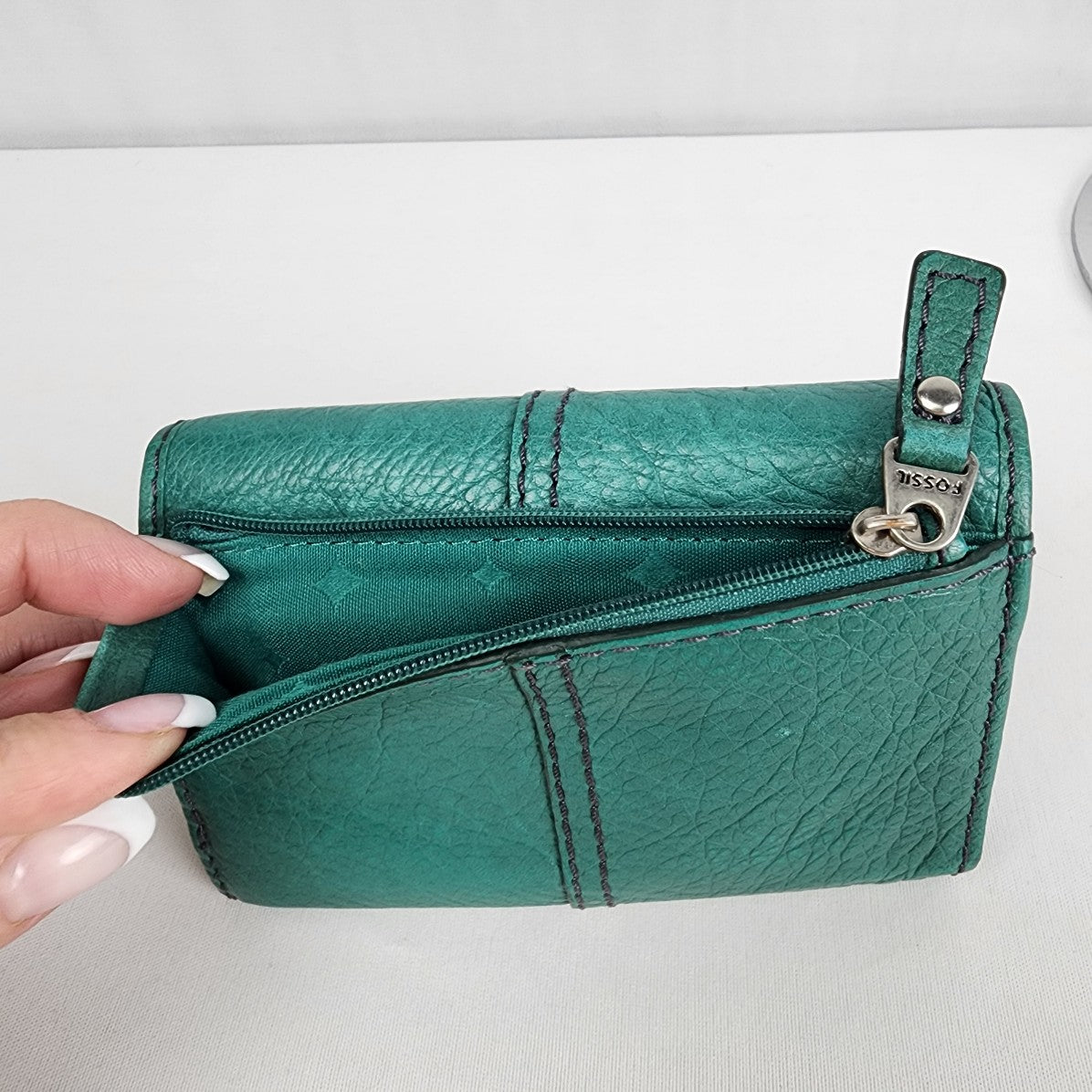 Fossil Green Leather Trifold Wallet