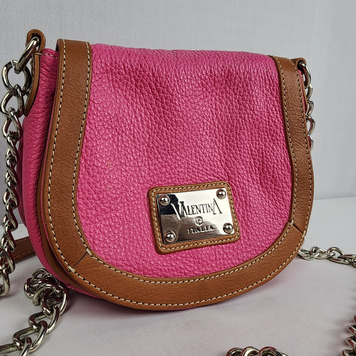 Valentina Pink & Brown Leather Crossbody Purse