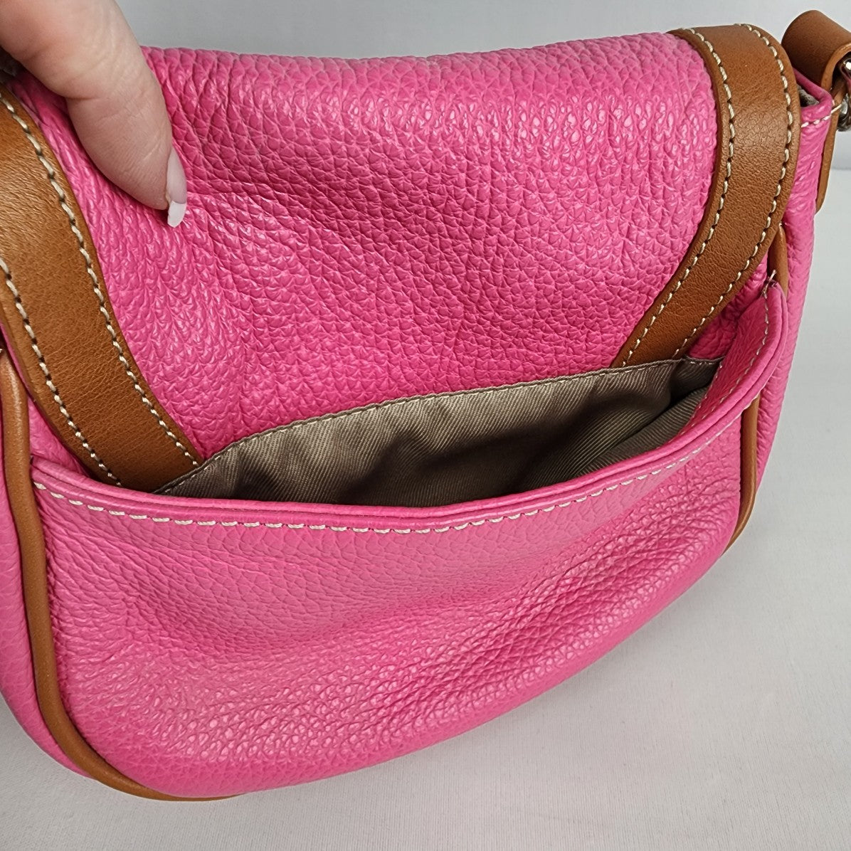Valentina Pink & Brown Leather Crossbody Purse