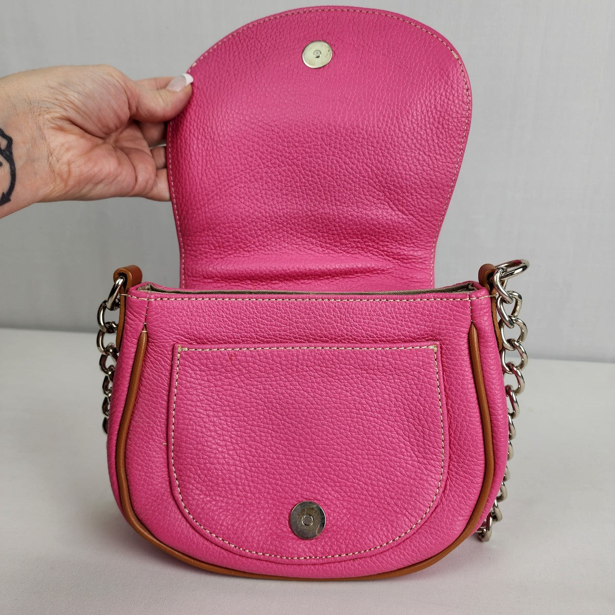 Valentina Pink & Brown Leather Crossbody Purse