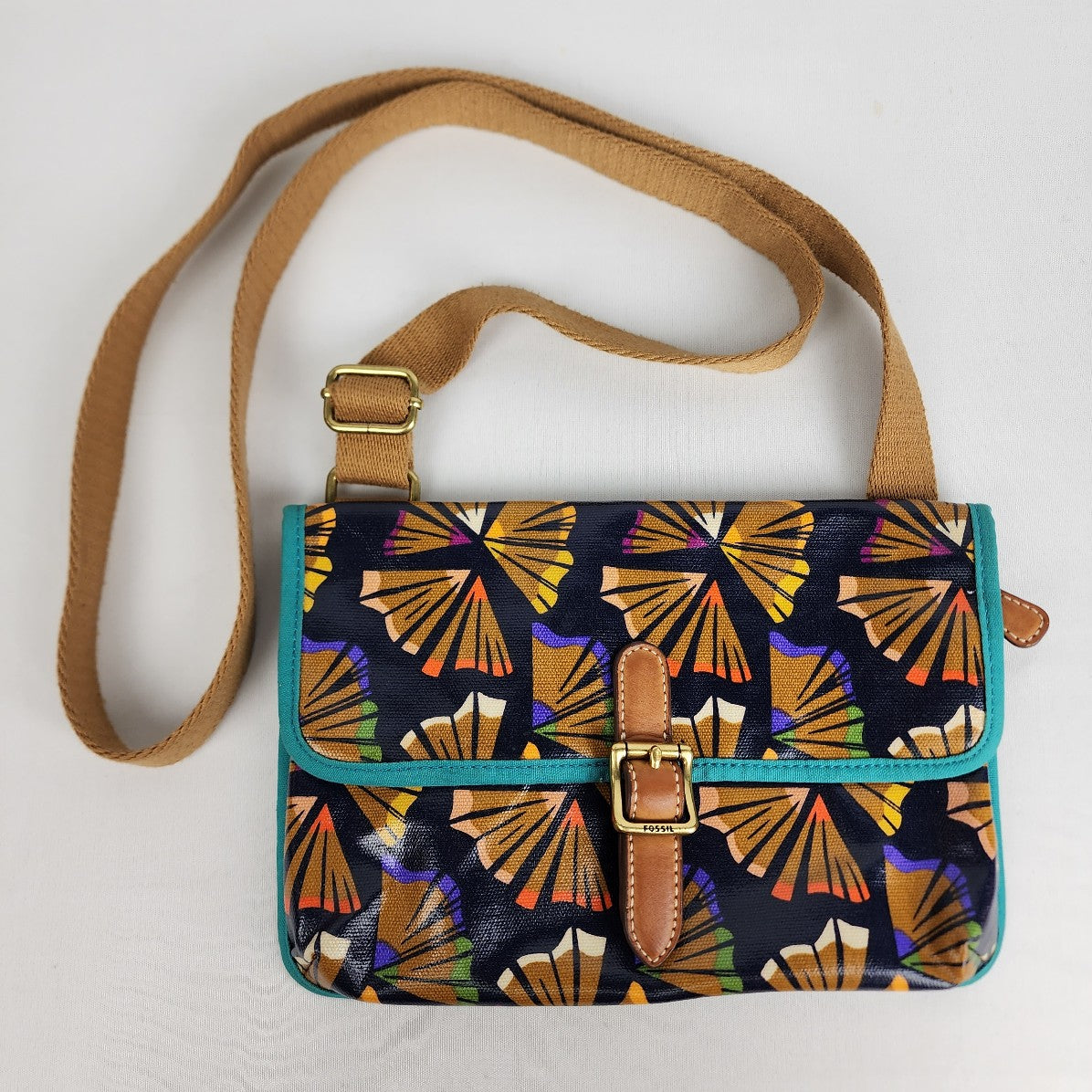 Fossil Brown Tropical Print Crossbody Purse