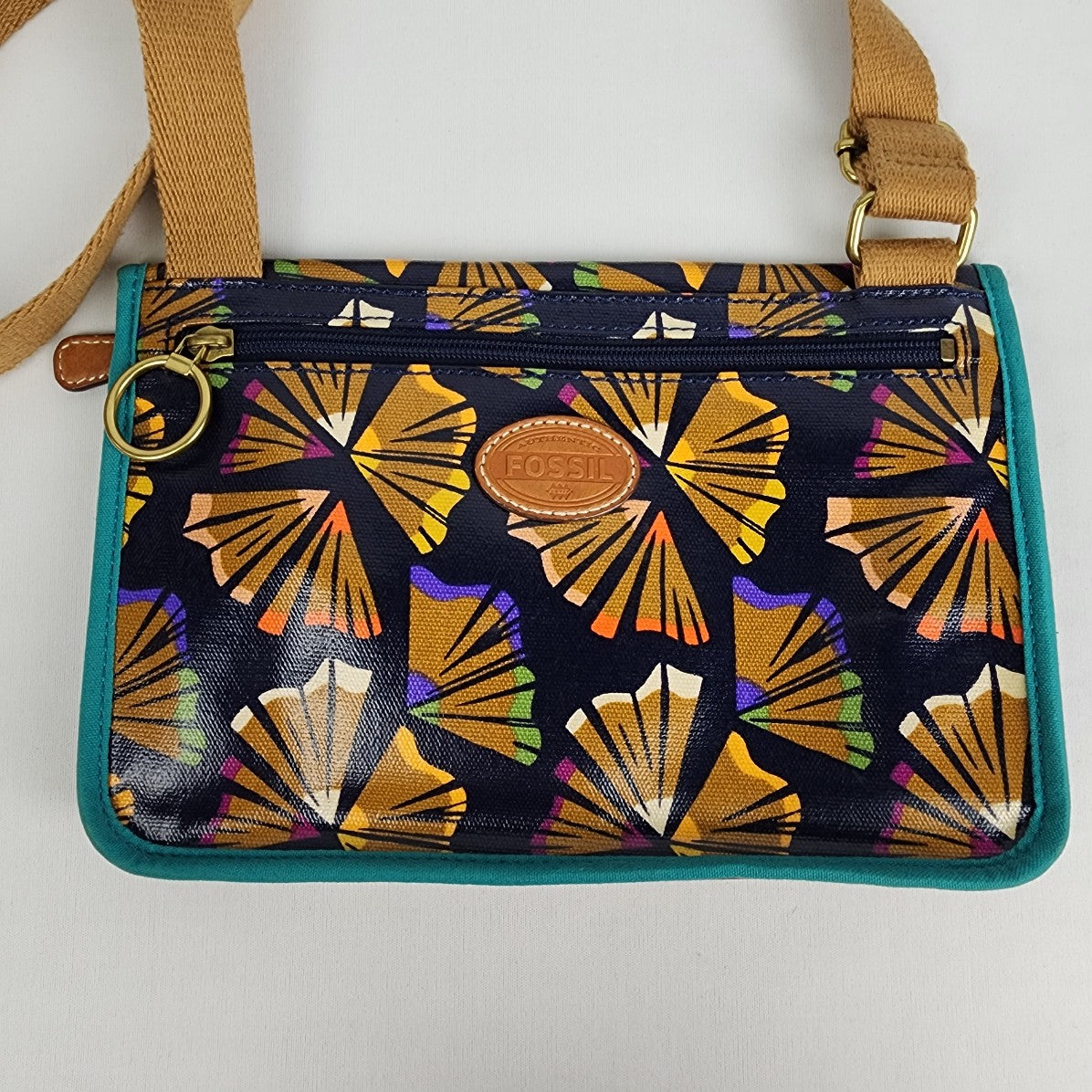 Fossil Brown Tropical Print Crossbody Purse