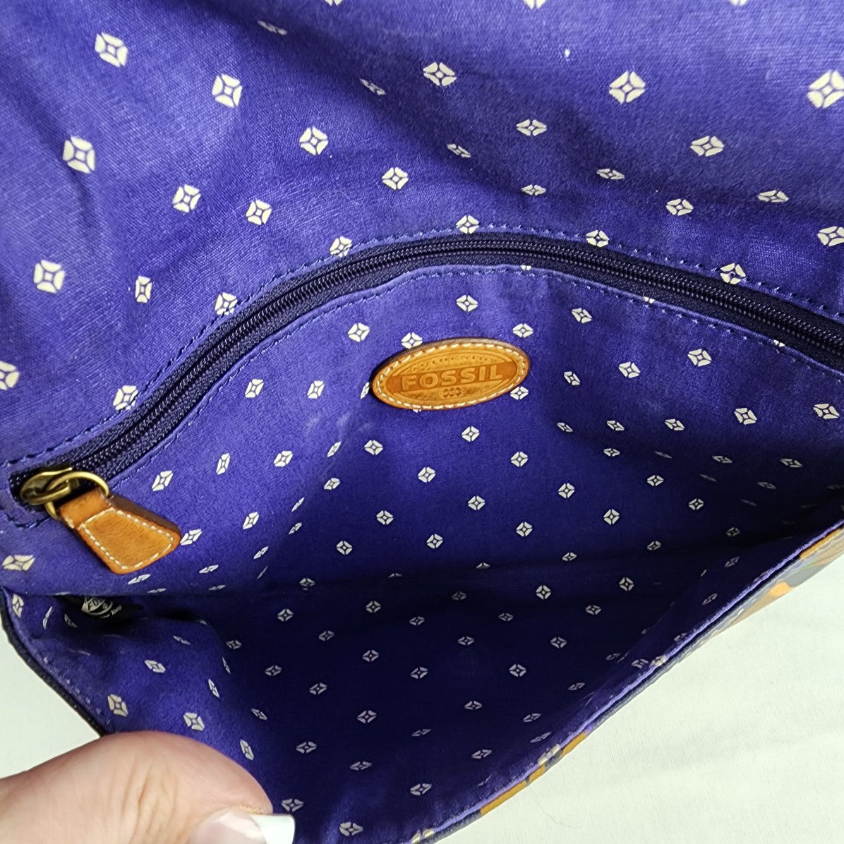 Fossil Brown Tropical Print Crossbody Purse