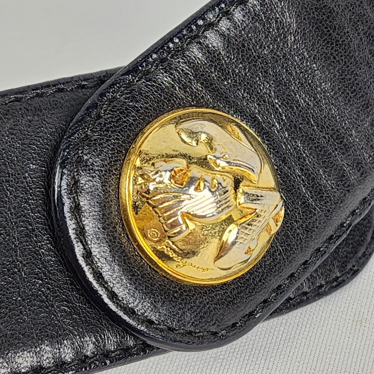 Vintage Salvatore Ferragamo Black Leather Gold Detail Belt Size S