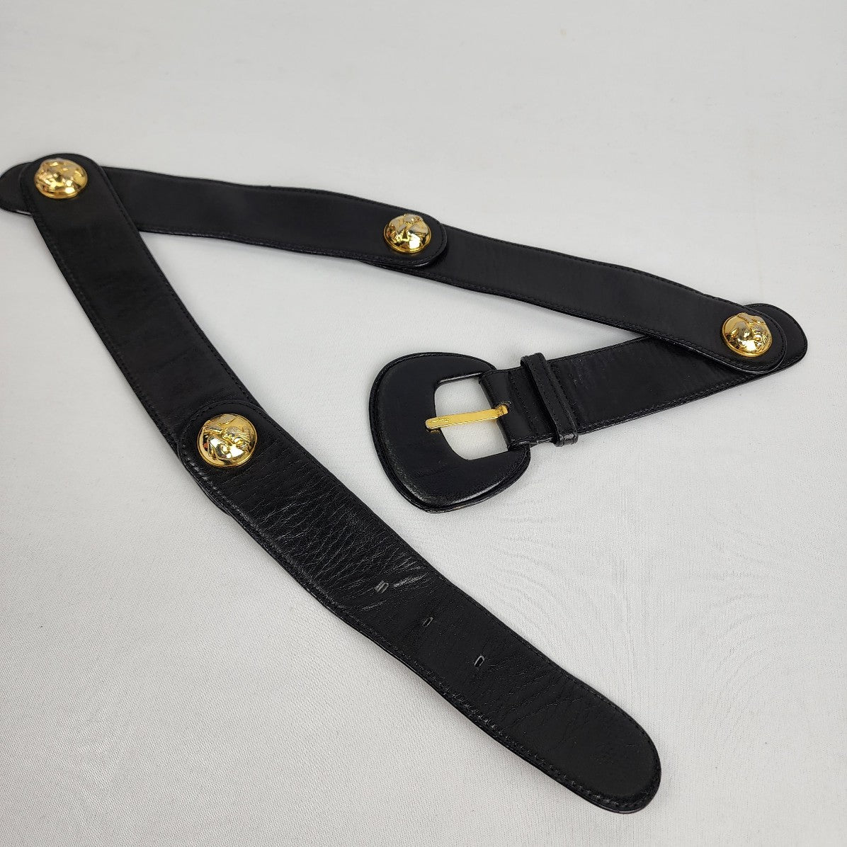 Vintage Salvatore Ferragamo Black Leather Gold Detail Belt Size S
