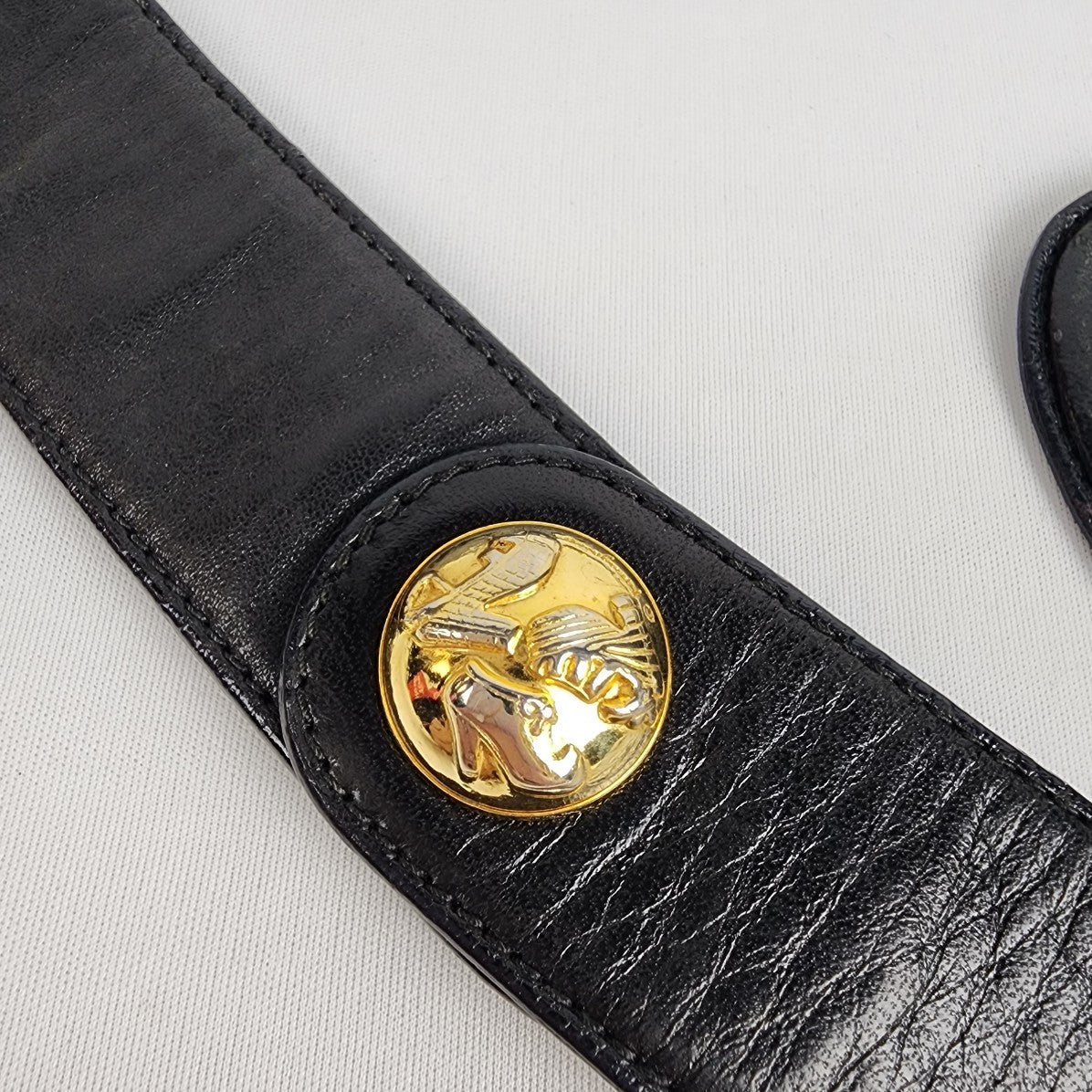 Vintage Salvatore Ferragamo Black Leather Gold Detail Belt Size S