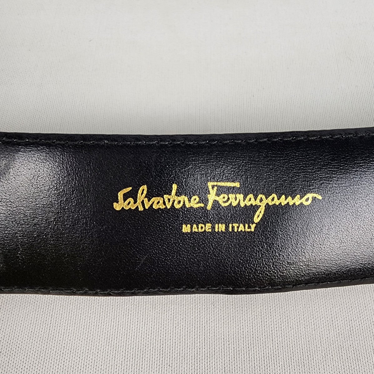 Vintage Salvatore Ferragamo Black Leather Gold Detail Belt Size S