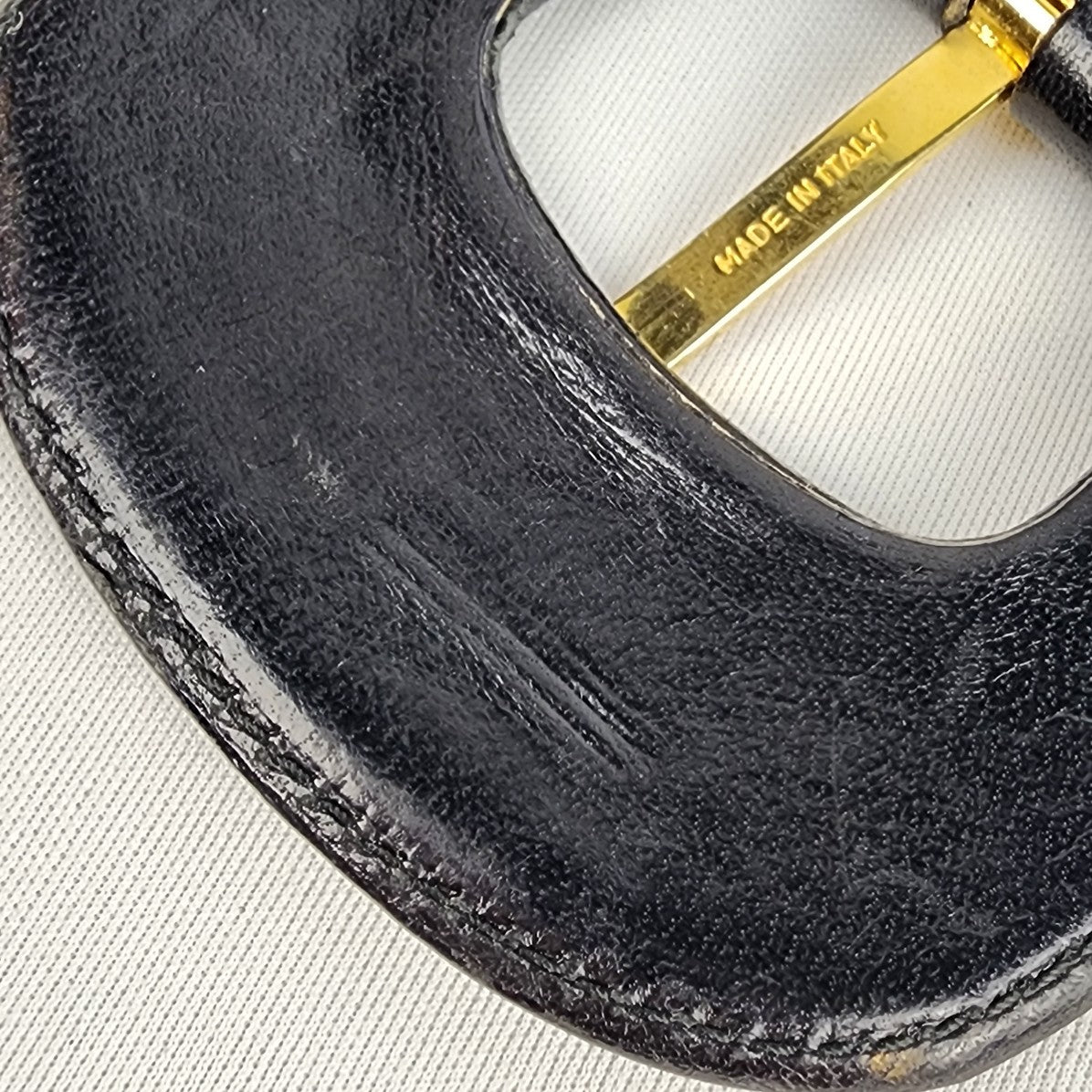 Vintage Salvatore Ferragamo Black Leather Gold Detail Belt Size S