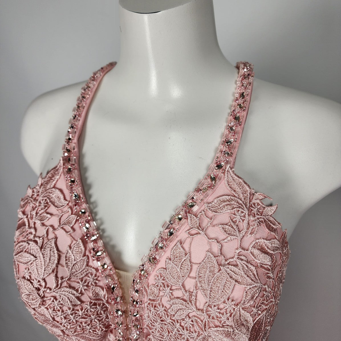 JVN by Jovani Pink Flower Lace Rhinestones Tulle Gown Size M Grad Prom Event