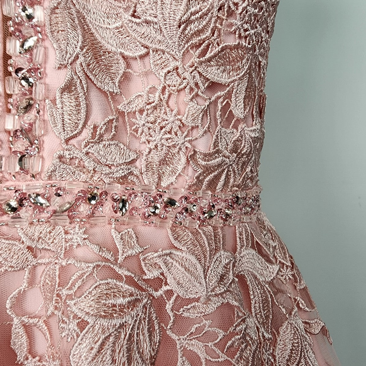 JVN by Jovani Pink Flower Lace Rhinestones Tulle Gown Size M Grad Prom Event