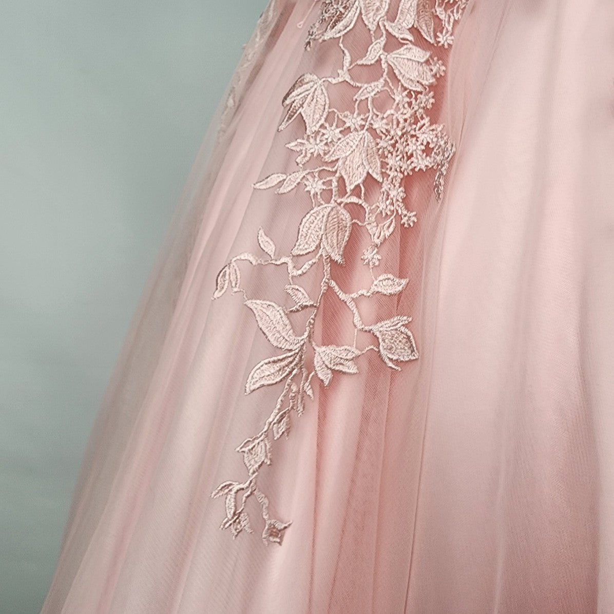 JVN by Jovani Pink Flower Lace Rhinestones Tulle Gown Size M Grad Prom Event