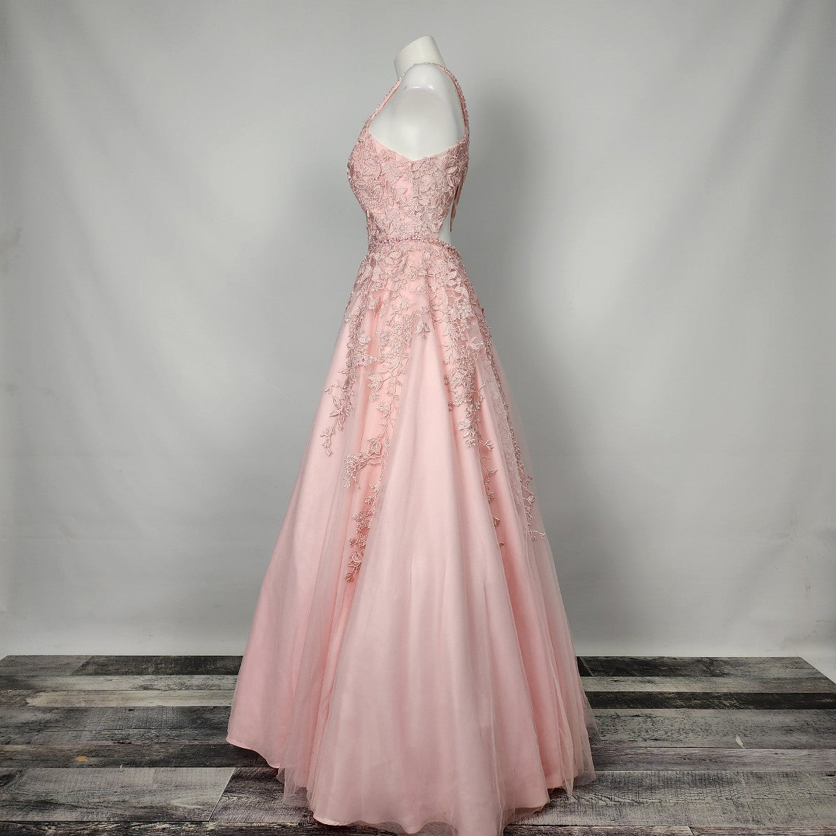 JVN by Jovani Pink Flower Lace Rhinestones Tulle Gown Size M Grad Prom Event