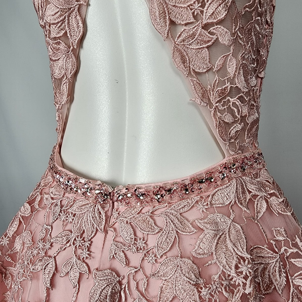 JVN by Jovani Pink Flower Lace Rhinestones Tulle Gown Size M Grad Prom Event