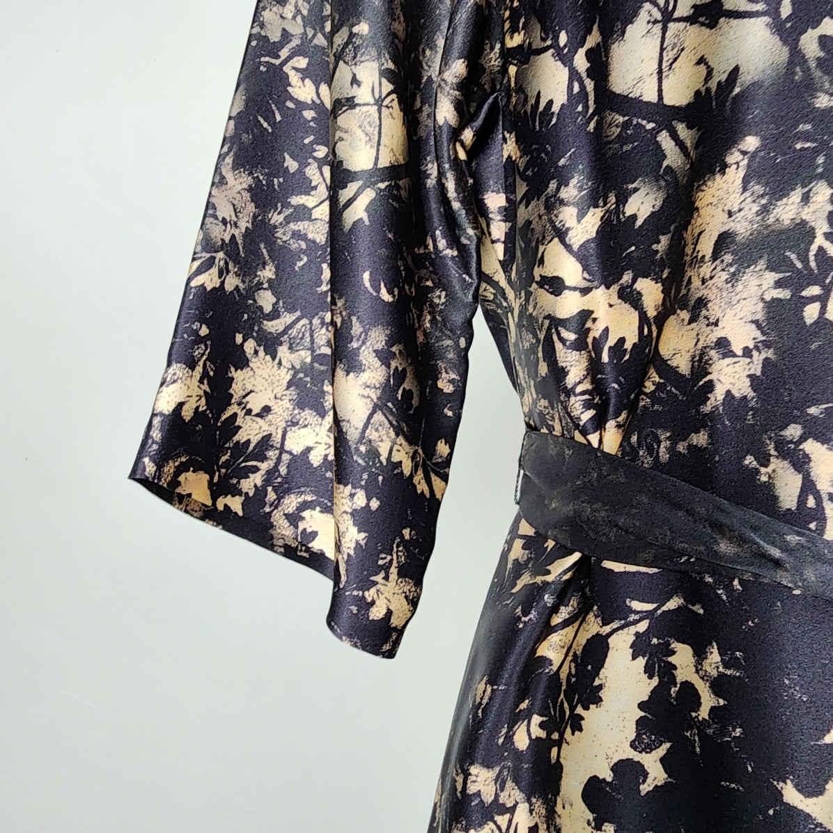 Hugo Boss Black Tropical Print Belted Silk Dress Size 8