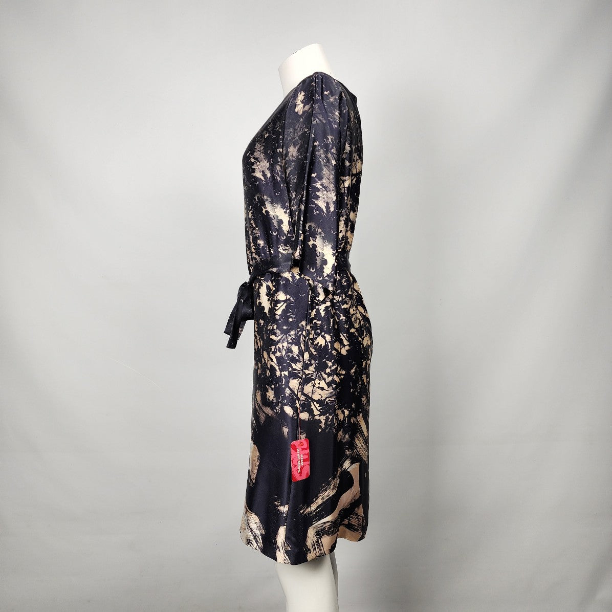 Hugo Boss Black Tropical Print Belted Silk Dress Size 8