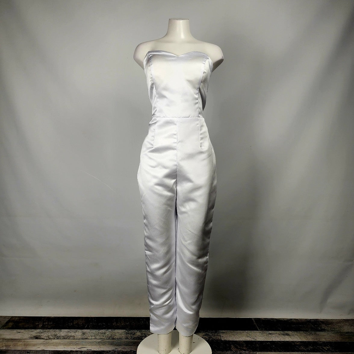 White Satin Jumpsuit Skirted Wedding Dress Size M/L