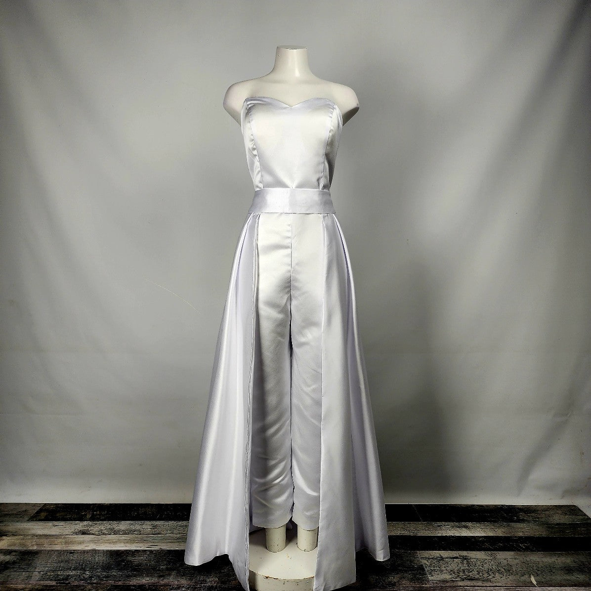 White Satin Jumpsuit Skirted Wedding Dress Size M/L