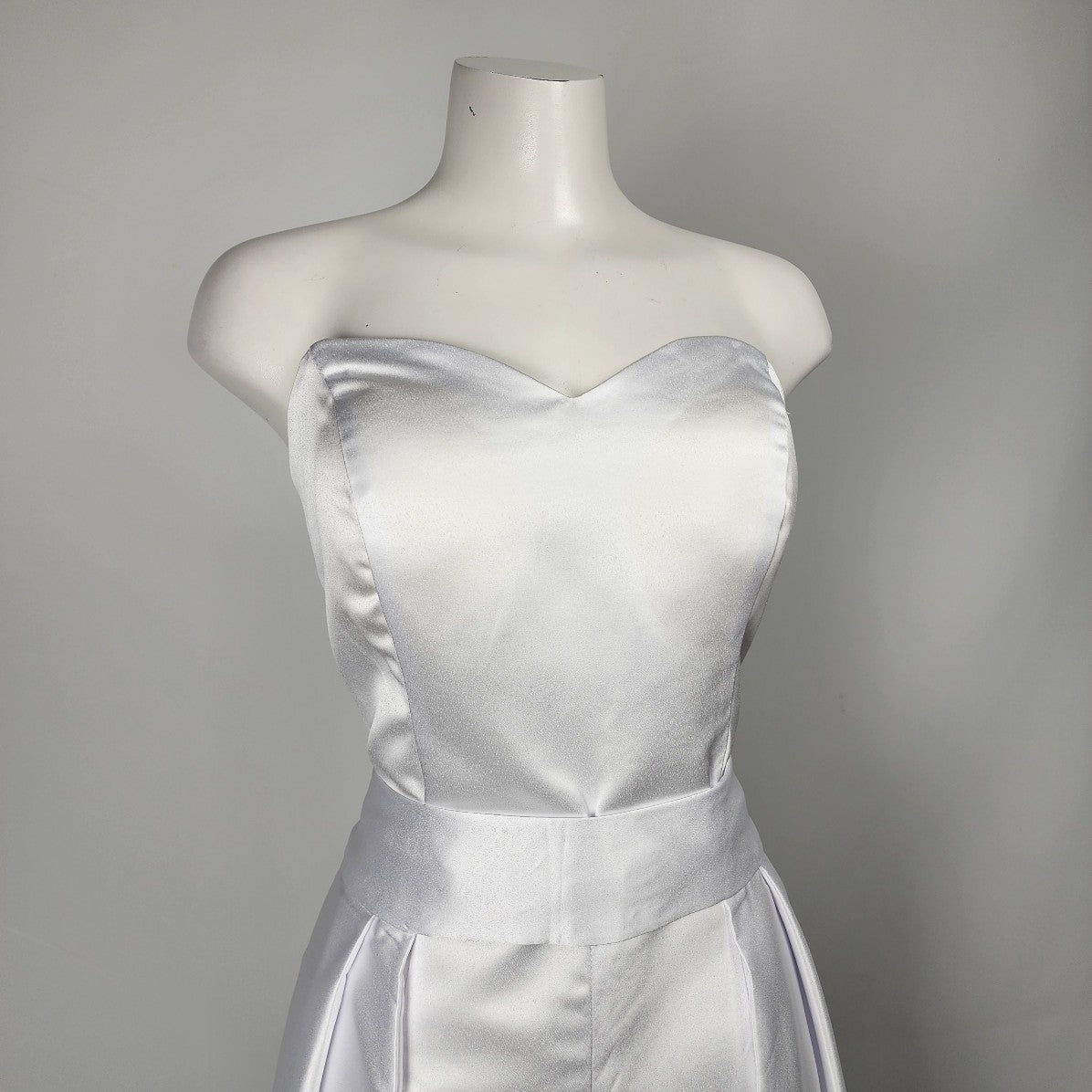 White Satin Jumpsuit Skirted Wedding Dress Size M/L