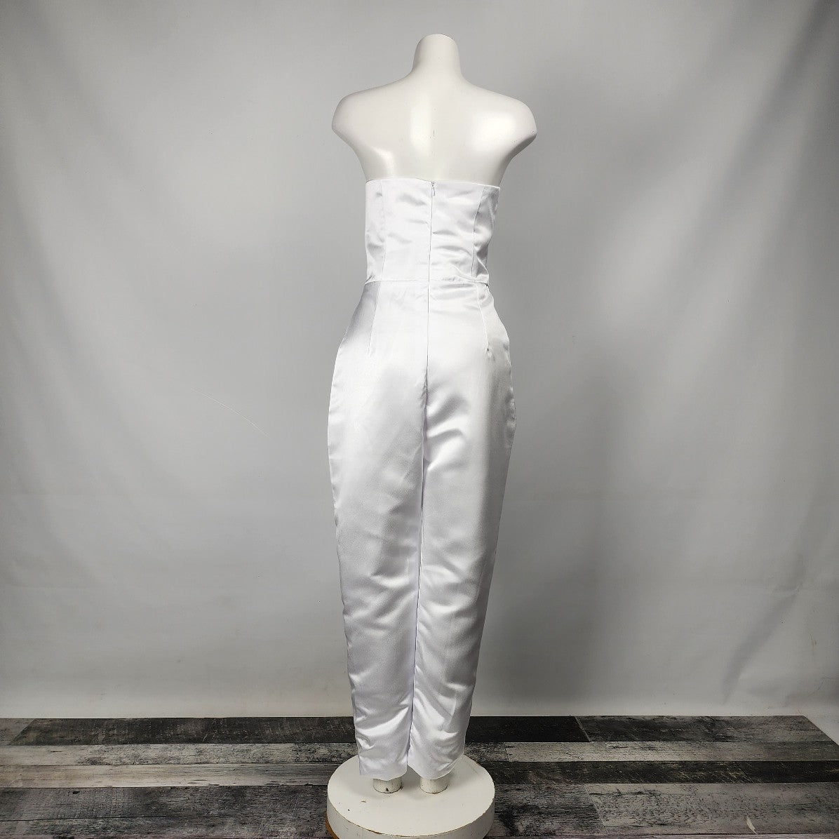White Satin Jumpsuit Skirted Wedding Dress Size M/L