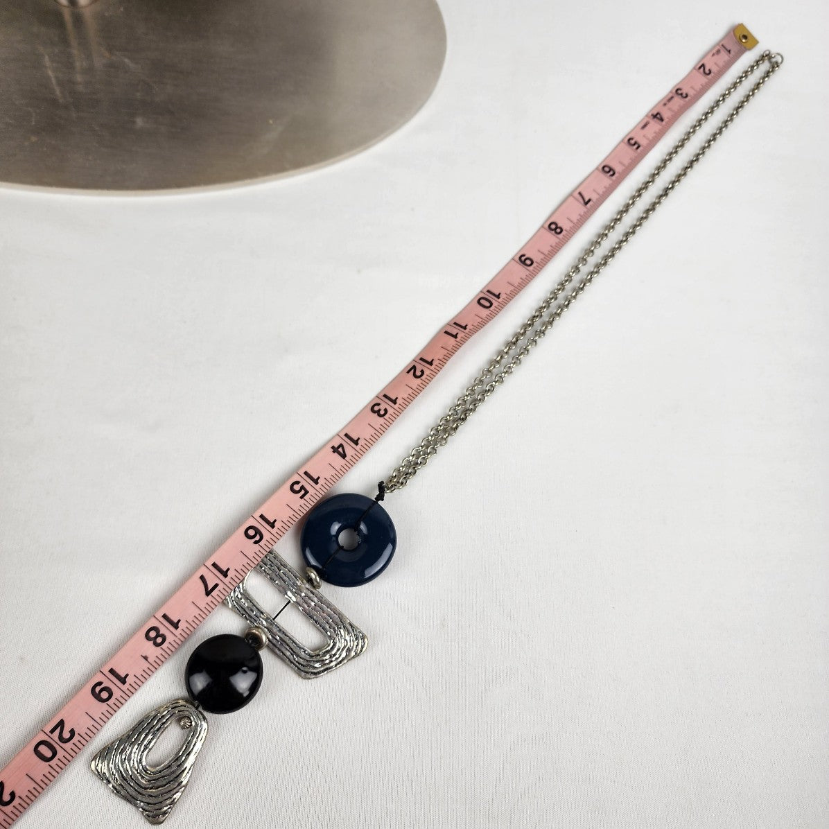 Silver Tone Black & Blue Stones Geometric Statement Necklace