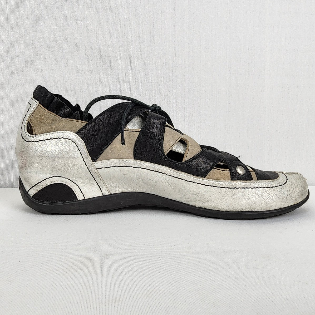 Mam Zelle Black Metallic Leather Lace Up Shoes Size 8