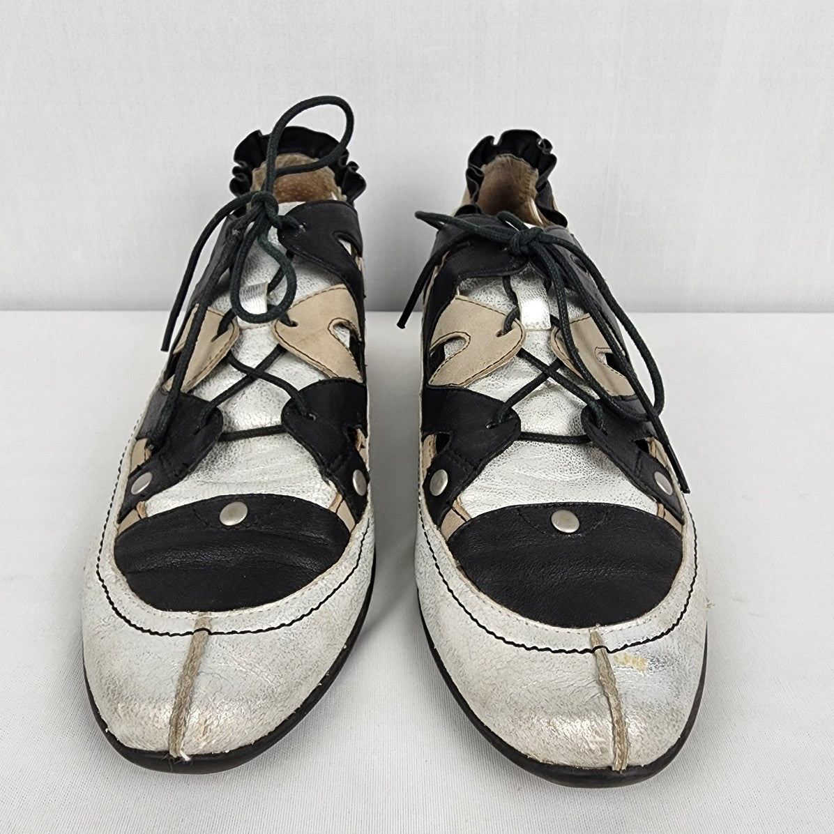 Mam Zelle Black Metallic Leather Lace Up Shoes Size 8