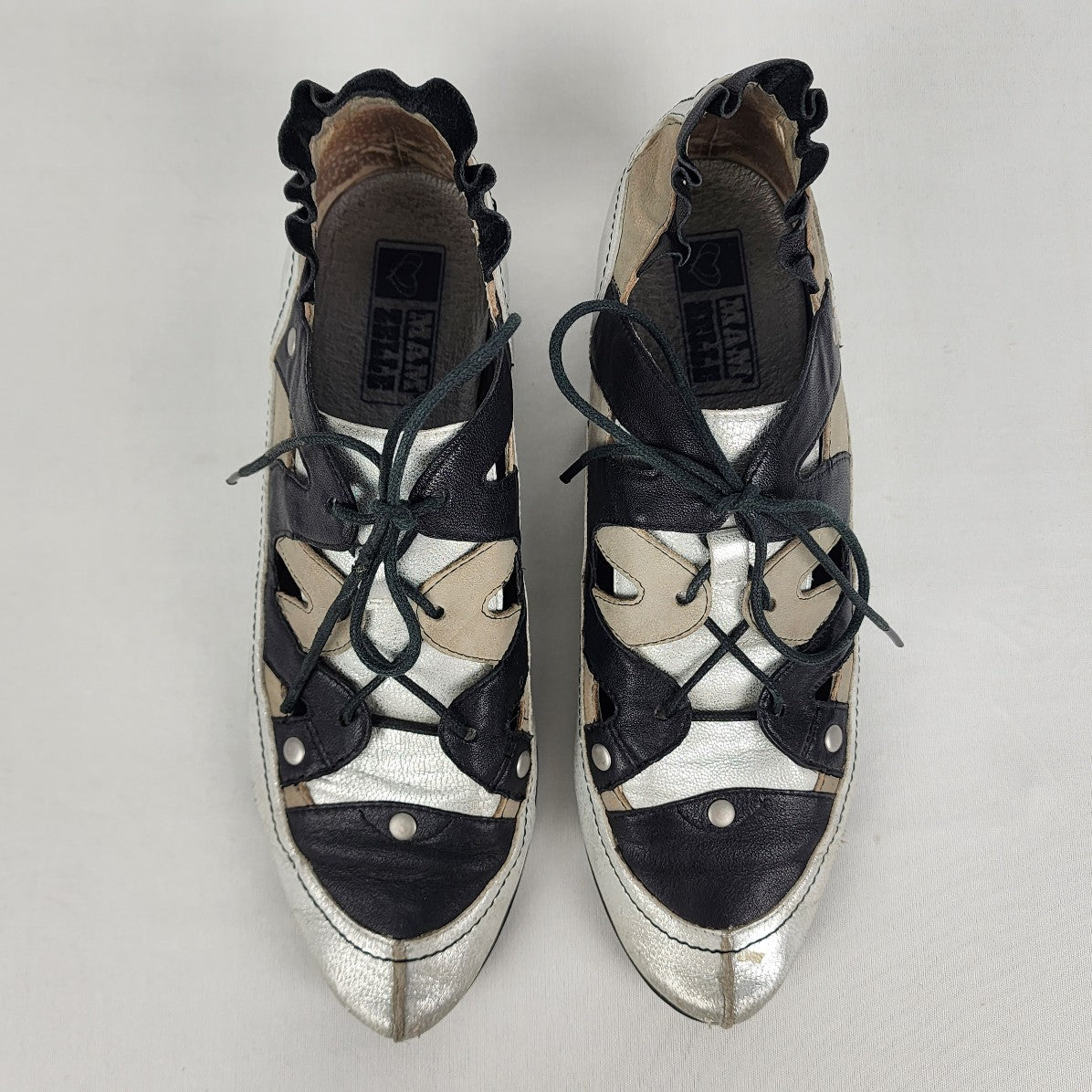 Mam Zelle Black Metallic Leather Lace Up Shoes Size 8