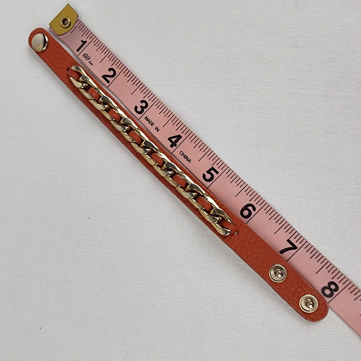 Guang Tong Gold Chain Brown Leather Snap Bracelet