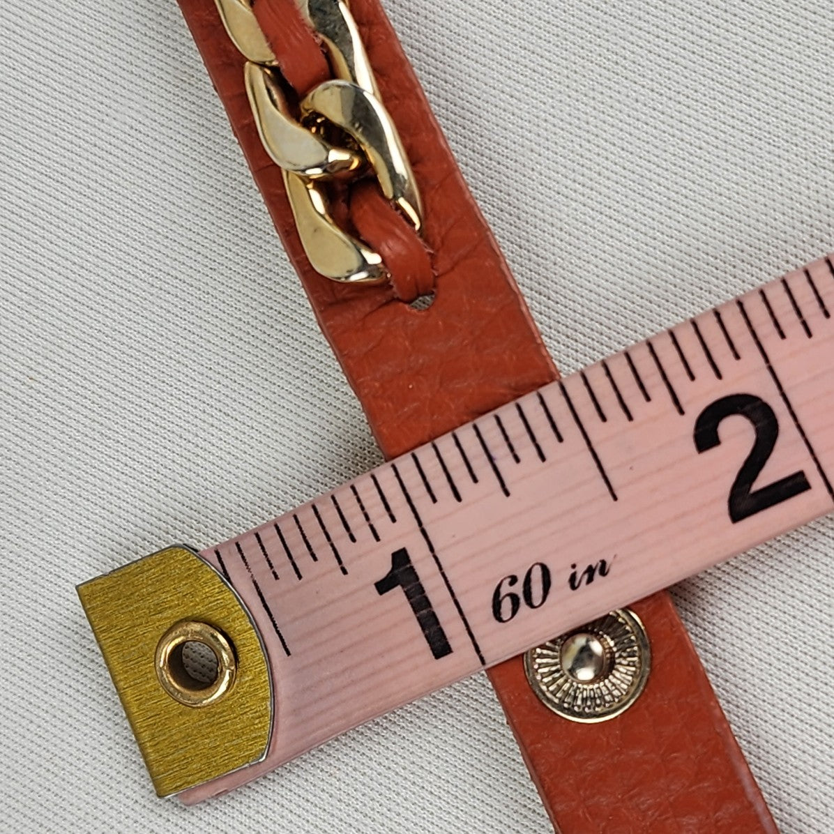 Guang Tong Gold Chain Brown Leather Snap Bracelet