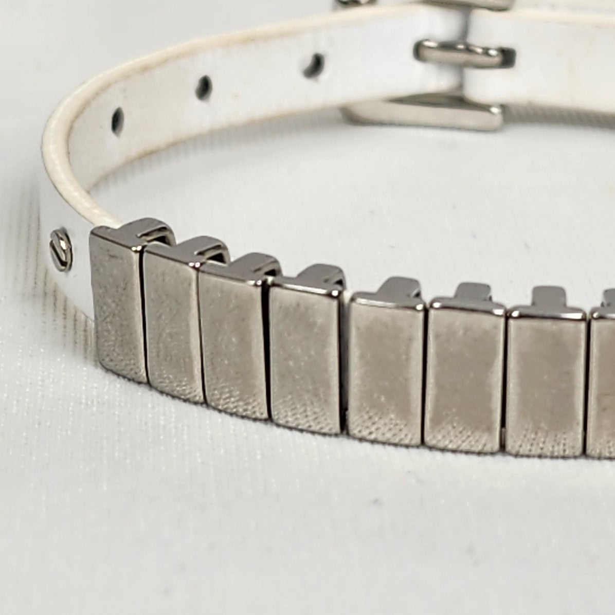 Michael Kors Silver & White Leather Buckle Bracelet