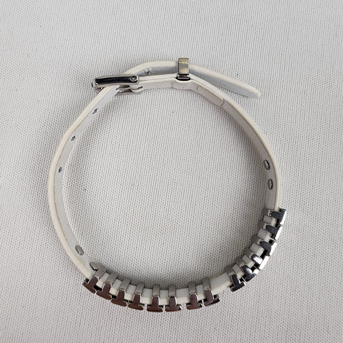Michael Kors Silver & White Leather Buckle Bracelet