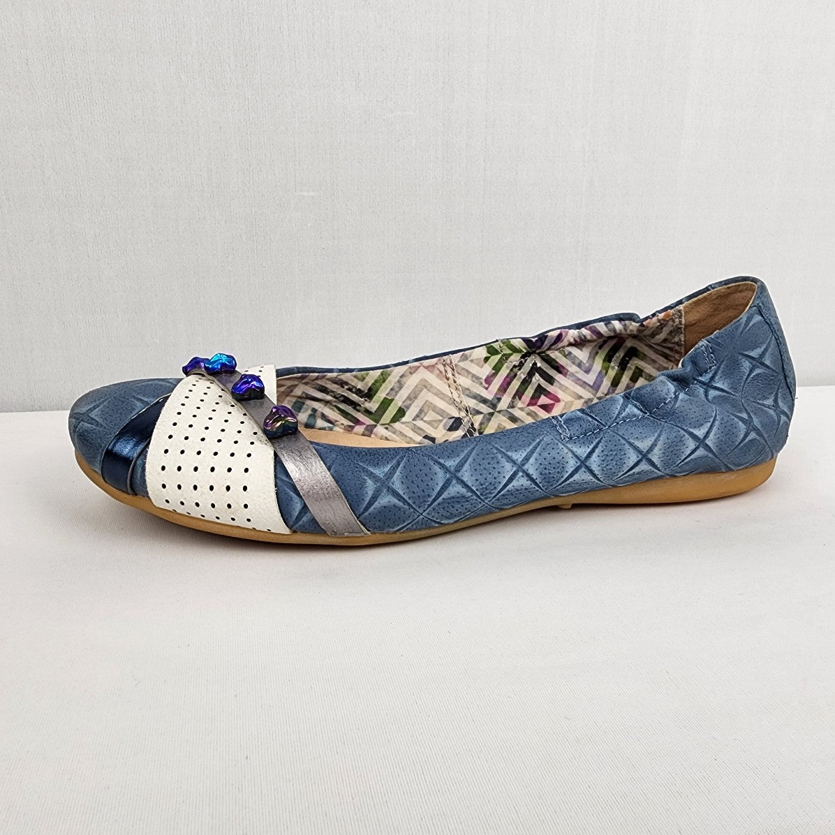Mjus Blue Stone Detail Leather Ballet Flats Size 8
